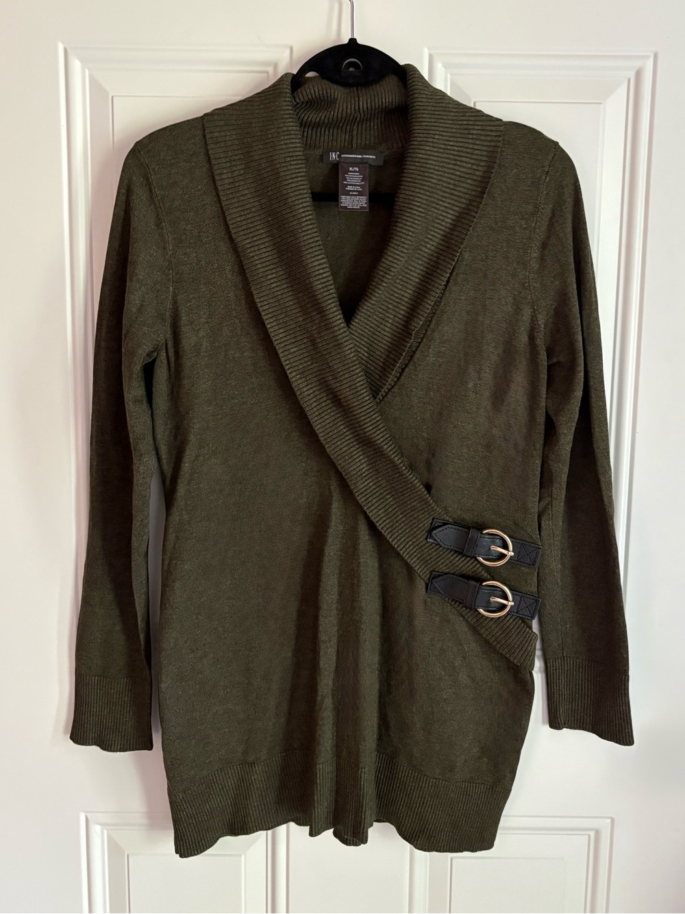 INC International Concepts Olive Green Sweater with Buckles